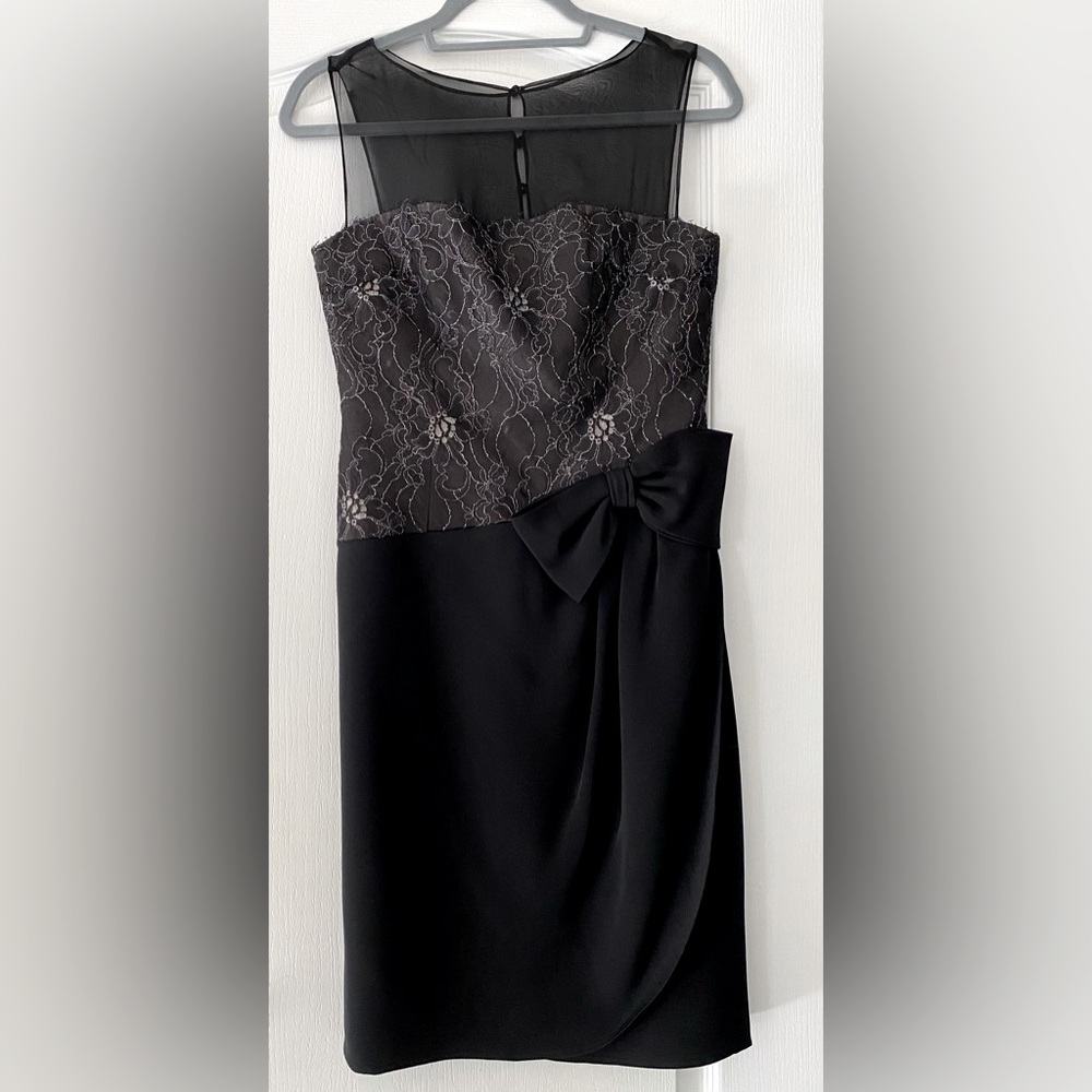 Rickie Freeman for Teri Jon Womens sparkly sleeveless black dress w bow sz 2